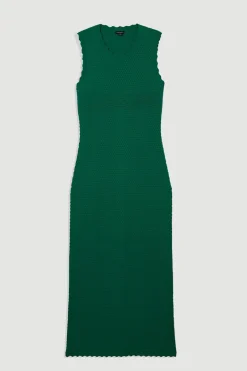 Robe Longue Tricotée à Dos Croisé et Point Texturé