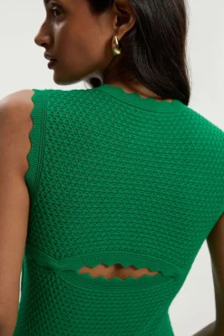 Robe Longue Tricotée à Dos Croisé et Point Texturé
