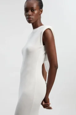 KarenMillen Robe Longue Tricotée à Dos Plongeant et Drapé Fluide en Mélange Viscose<Femme Pulls Et Gilets|Toutes Les Mailles