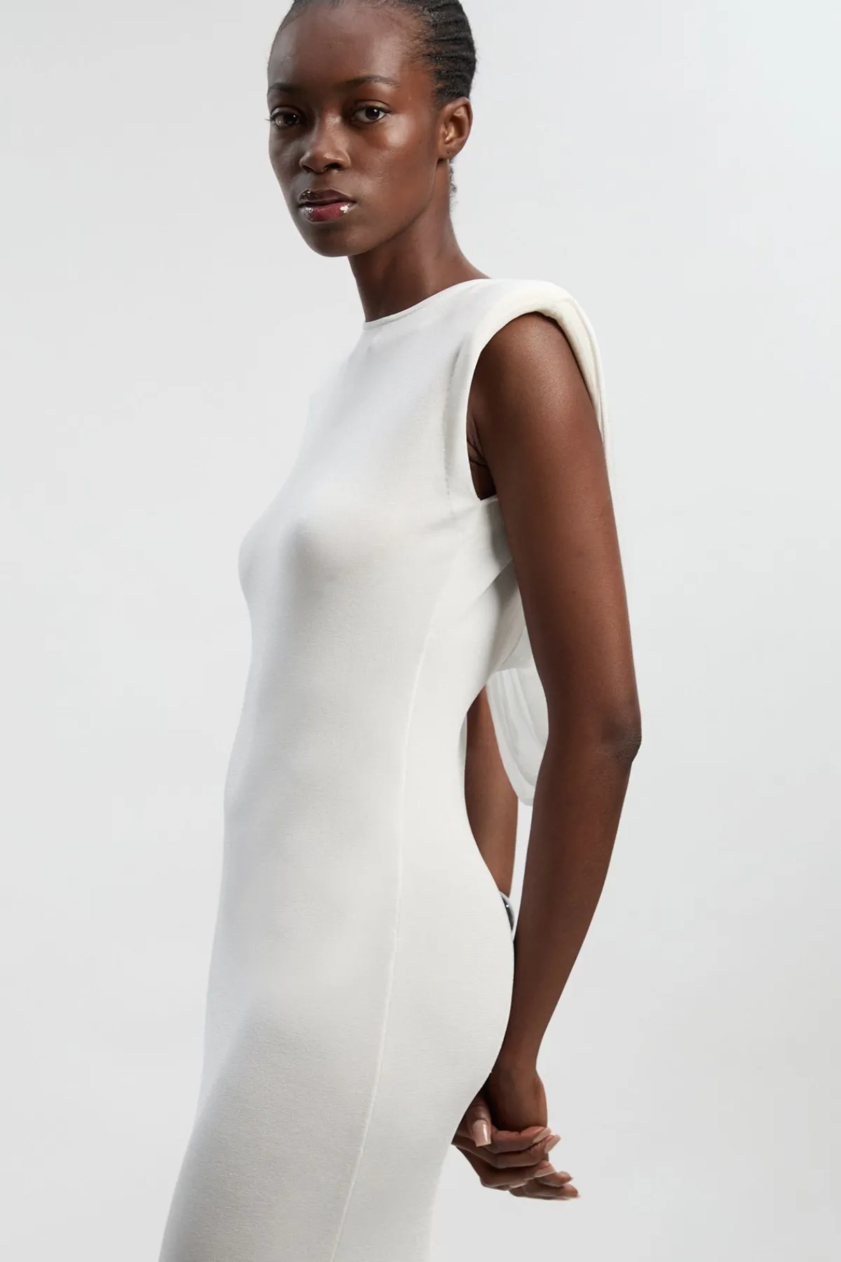 KarenMillen Robe Longue Tricotée à Dos Plongeant et Drapé Fluide en Mélange Viscose<Femme Pulls Et Gilets|Toutes Les Mailles