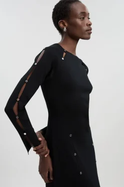 Robe Longue Tricotée à Détail Trou de Serrure Clouté en Mélange Viscose Petite Taille