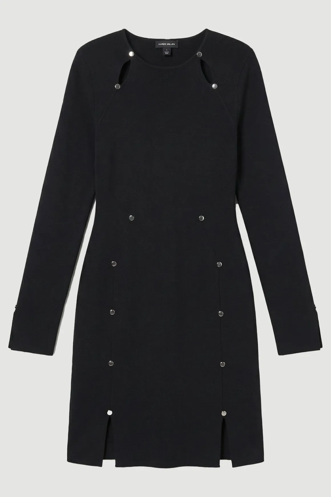 Robe Longue Tricotée à Détail Trou de Serrure Clouté en Mélange Viscose Petite Taille