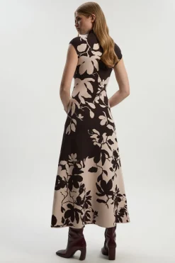Robe Longue Tricotée à Motif Floral Jacquard