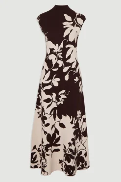 Robe Longue Tricotée à Motif Floral Jacquard