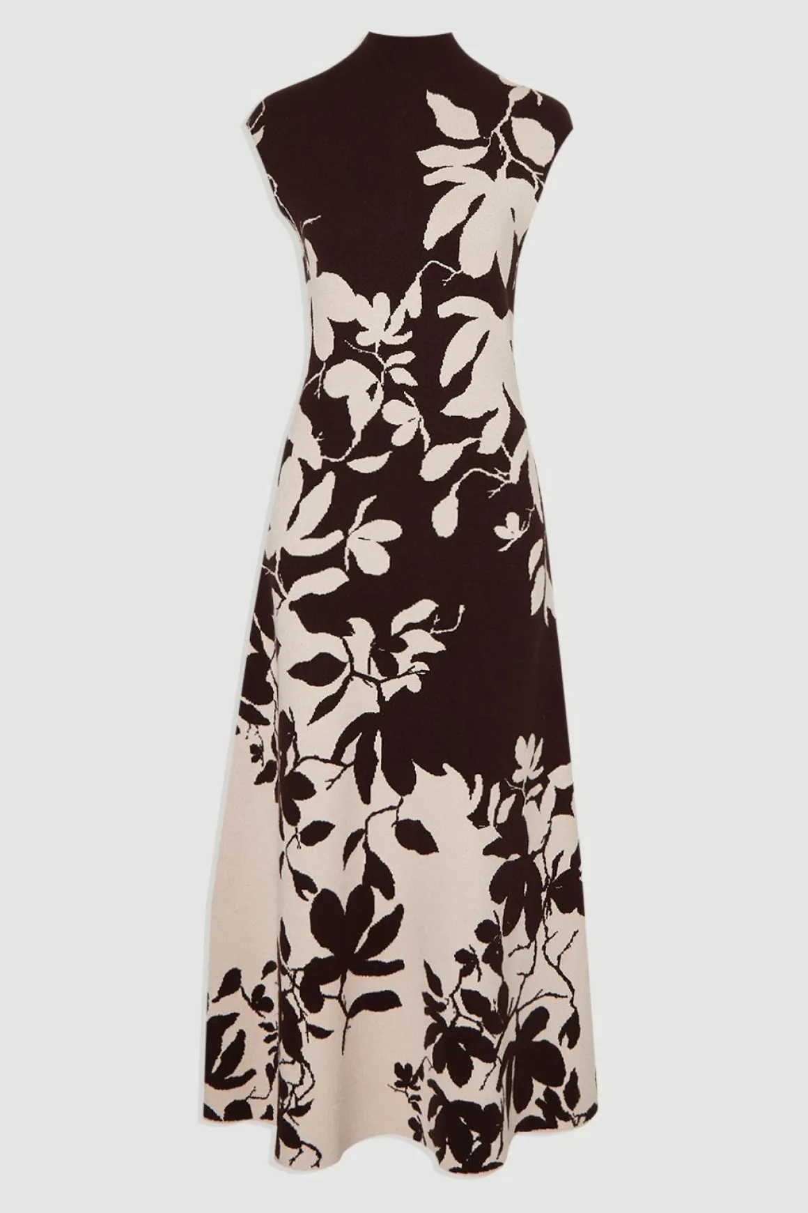 Robe Longue Tricotée à Motif Floral Jacquard