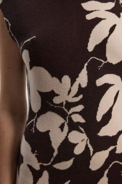 Robe Longue Tricotée à Motif Floral Jacquard