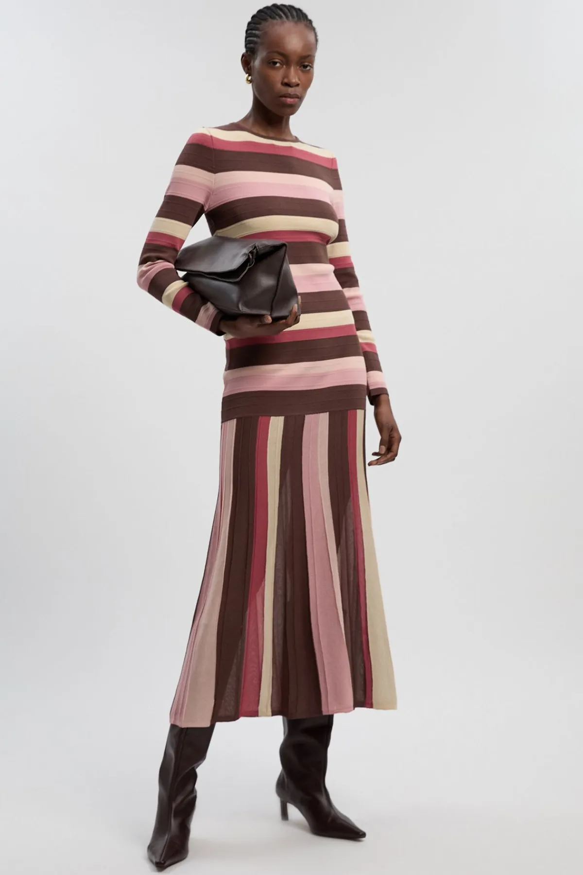 KarenMillen Robe Longue Tricotée à Rayures et Manches Longues<Femme Toutes Les Robes|Robes Longues