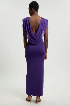 Robe Longue Tricot Petite Taille Mélange Viscose Drapée Dos Plongeant