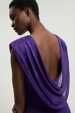 Robe Longue Tricot Petite Taille Mélange Viscose Drapée Dos Plongeant