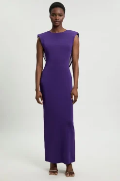 Robe Longue Tricot Petite Taille Mélange Viscose Drapée Dos Plongeant