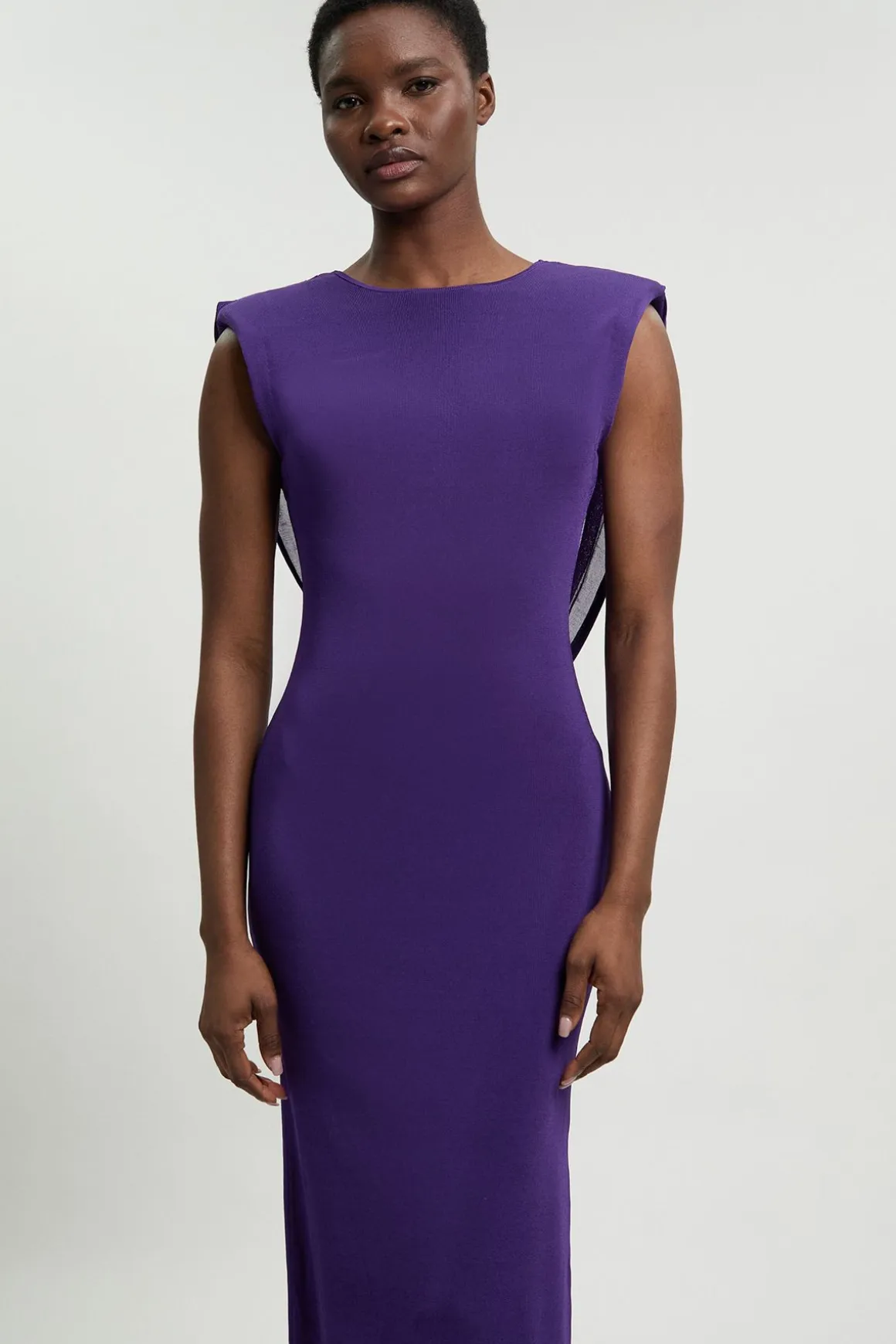 Robe Longue Tricot Petite Taille Mélange Viscose Drapée Dos Plongeant
