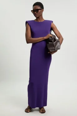 Robe Longue Tricot Petite Taille Mélange Viscose Drapée Dos Plongeant