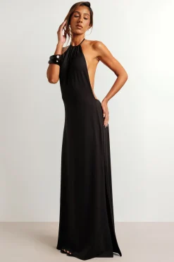 boohoo Robe Longue Ultra Douce Dos Nu Avec Encolure Froncée Licou<Femme Robes|Robes Dos Nu