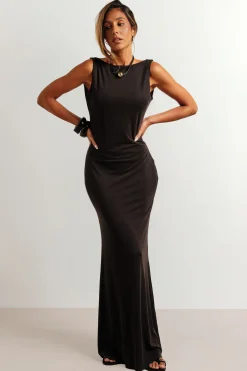Robe Longue Ultra-douce En Modal À Dos Ouvert Et Décolleté Bas