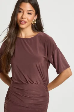 Robe Longue Ultra Douce À Taille Froncée Et Manches Évasées