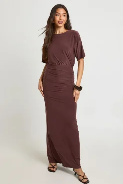Robe Longue Ultra Douce À Taille Froncée Et Manches Évasées