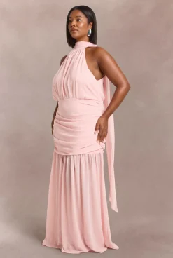 Robe Longue Évasée Grande Taille Avec Col Licou Et Détail Foulard