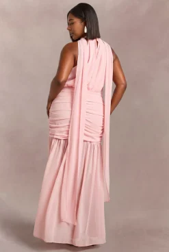 Robe Longue Évasée Grande Taille Avec Col Licou Et Détail Foulard