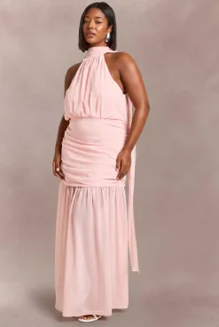 Robe Longue Évasée Grande Taille Avec Col Licou Et Détail Foulard