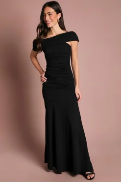 Robe Longue Évasée Plissée À Une Épaule Dénudée