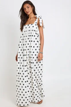 Robe Longue Évasée À Pois En Popeline De Coton Pour Grandes Tailles