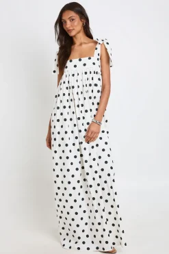 Robe Longue Évasée À Pois En Popeline De Coton Pour Grandes Tailles