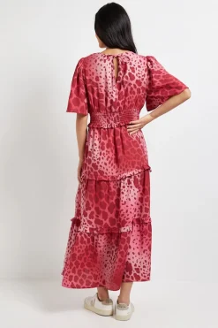 Robe Longue Évasée À Taille Froncée Et Manches Papillon Imprimé Animal Rose Petite