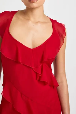 boohoo Robe Longue Évasée à Volants en Mousseline avec Bretelles<Femme Toutes Les Robes|Robes Longues