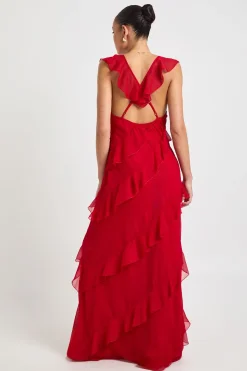 boohoo Robe Longue Évasée à Volants en Mousseline avec Bretelles<Femme Toutes Les Robes|Robes Longues