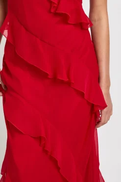 boohoo Robe Longue Évasée à Volants en Mousseline avec Bretelles<Femme Toutes Les Robes|Robes Longues