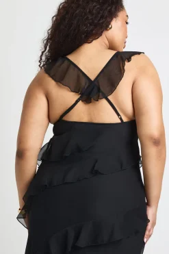 Robe Longue À Volants En Mousseline Avec Bretelles Grande Taille