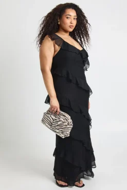 Robe Longue À Volants En Mousseline Avec Bretelles Grande Taille