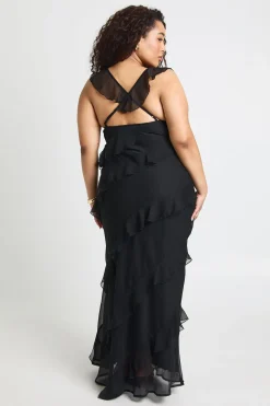 Robe Longue À Volants En Mousseline Avec Bretelles Grande Taille