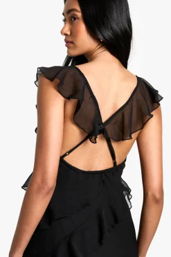 Robe Longue À Volants En Mousseline Avec Bretelles