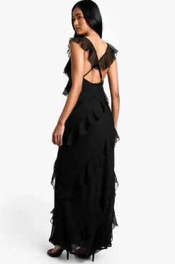 Robe Longue À Volants En Mousseline Avec Bretelles