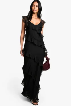 Robe Longue À Volants En Mousseline Avec Bretelles