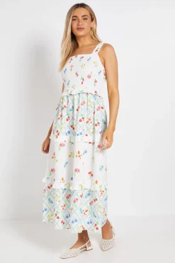 Robe Longue À Volants En Popeline Imprimée À Motifs Floraux Et À Étages