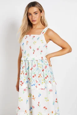 Robe Longue À Volants En Popeline Imprimée À Motifs Floraux Et À Étages