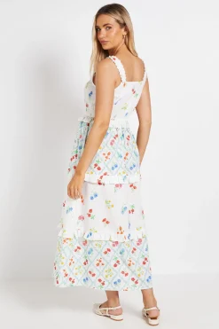 Robe Longue À Volants En Popeline Imprimée À Motifs Floraux Et À Étages