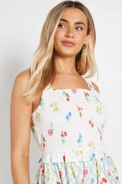 Robe Longue À Volants En Popeline Imprimée À Motifs Floraux Et À Étages
