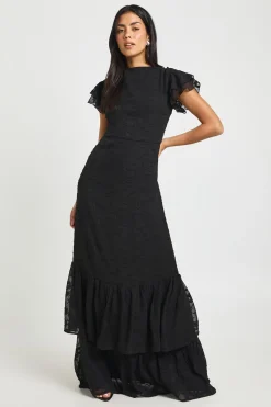 boohoo Robe Longue À Volants Et Motif Floral Dévoré<Femme Robes|Robes De Soirée Chic