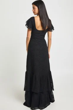 boohoo Robe Longue À Volants Et Motif Floral Dévoré<Femme Robes|Robes De Soirée Chic