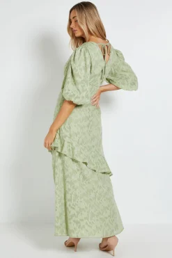 Dorothy Perkins Robe Longue À Volants Petite Taille Dp Luxe Avec Manches Bouffantes Et Devant Cache-cœur<Femme Toutes Les Robes|Robes Longues