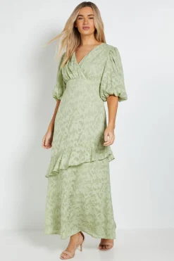 Dorothy Perkins Robe Longue À Volants Petite Taille Dp Luxe Avec Manches Bouffantes Et Devant Cache-cœur<Femme Toutes Les Robes|Robes Longues