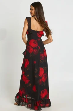 Robe Longue À Volants Superposés En Mousseline Fleurie