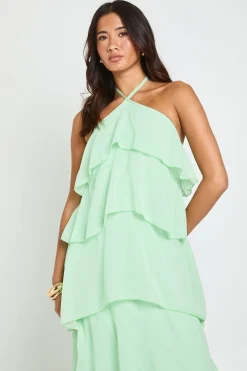 Robe Longue À Volants Étagés En Mousseline Avec Encolure Américaine
