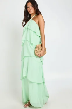 Robe Longue À Volants Étagés En Mousseline Avec Encolure Américaine