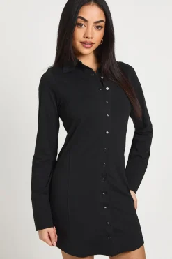 Robe à Manches Longues avec Col et Boutons-Pression Devant