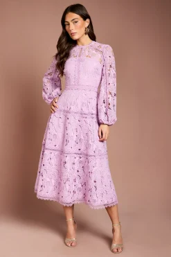 Coast Robe à Manches Longues avec Panneaux de Dentelle<Femme Robes Mi-Longues|Satin Et Dentelle