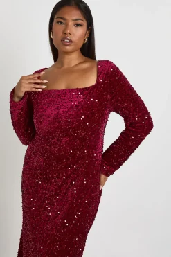Robe à manches longues à col carré Plus